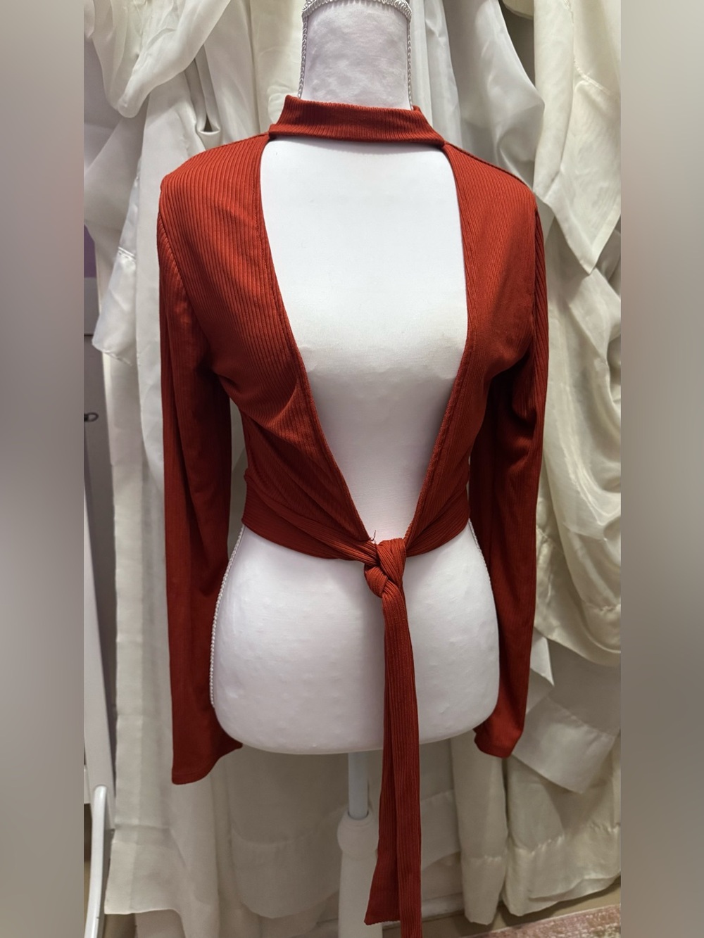 Sadie & Sage Burnt Orange Tie-Front Ribbed Top